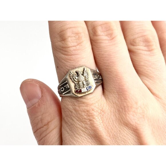 FOE Fraternal Order of Eagles 925 Sterling Silver Vintage Ring - sz 11.25 - Picture 12 of 14
